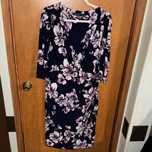 Lauren Ralph Lauren navy blue and pink floral v-neck faux-wrap dress size 16W